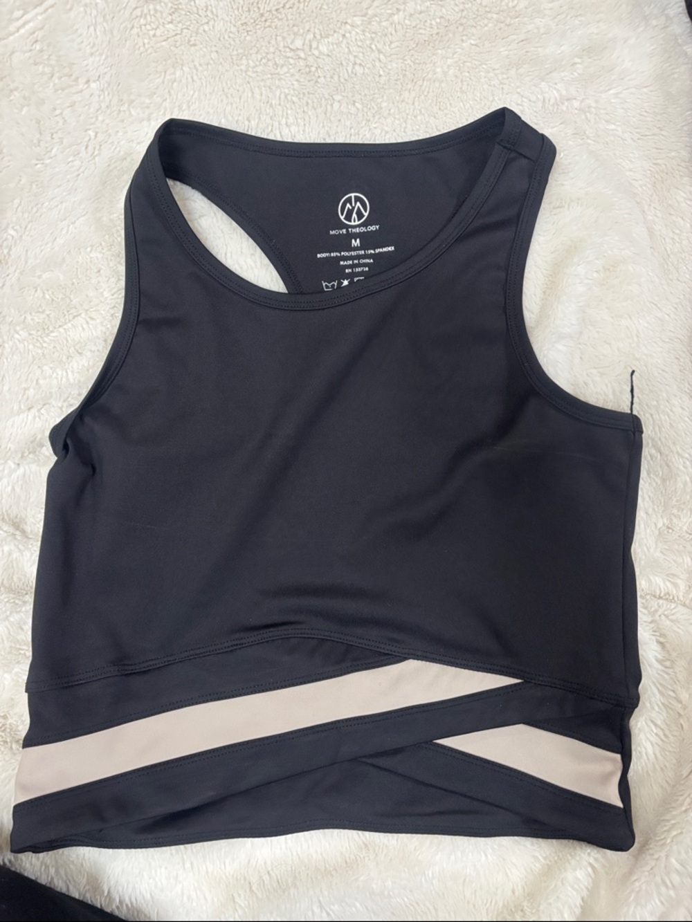 Move Theology Black Racerback Sports Bra with Cream Accent